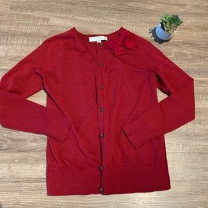 LOFT Anne Taylor Red Cardigan Bow Detail Holiday